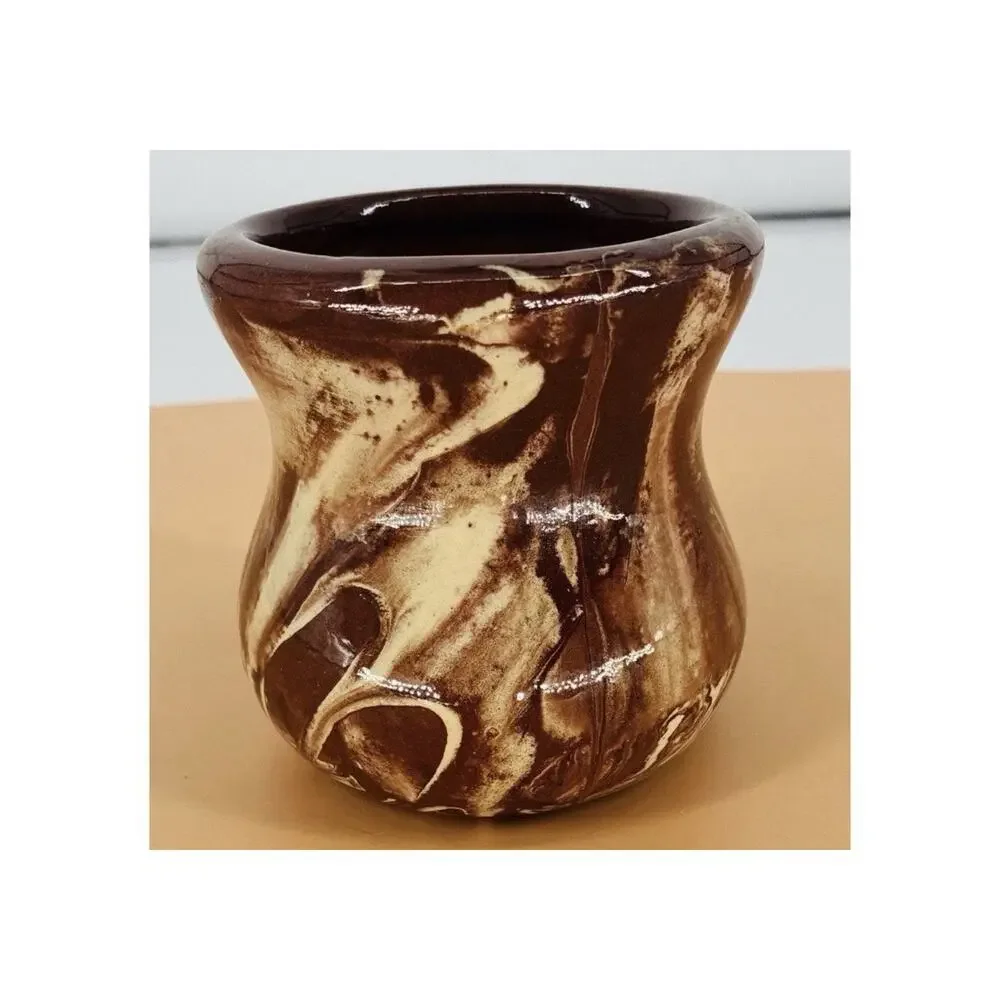 Vintage Clays in Calico Montana Studio Pottery Vase Brown Cream Swirl Glaze MCM